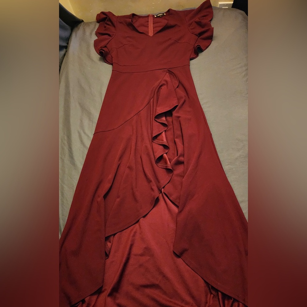 Elegant Maroon Ruffle Dress